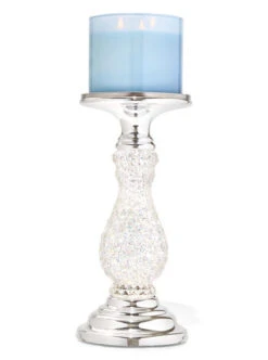 Silver Swirling Glitter Pedestal 3-Wick Candle Holder