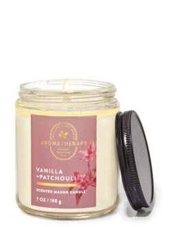 Aromatherapy Vanilla Patchouli Mason Single Wick Candle
